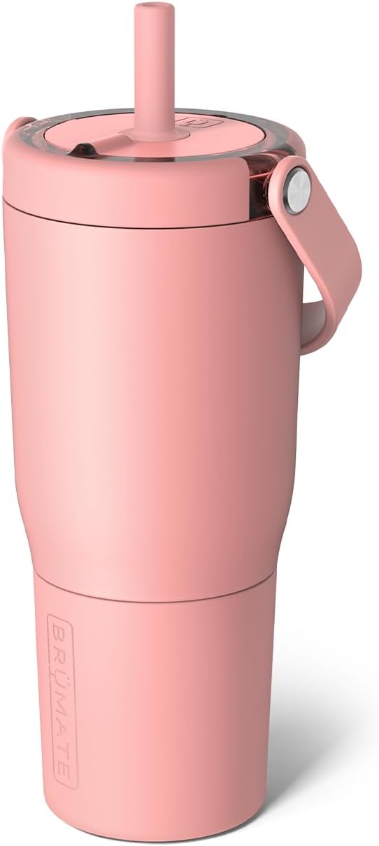 BrüMate Resa 25oz 100% Leakproof Travel Tumbler with Handle & Straw | Flexible SoftSip Straw | Silicone Sleeve for Durability | Stainless Steel | Cup Holder & Travel Friendly Water Bottle | (Guava) by Br%C3%BCMate
