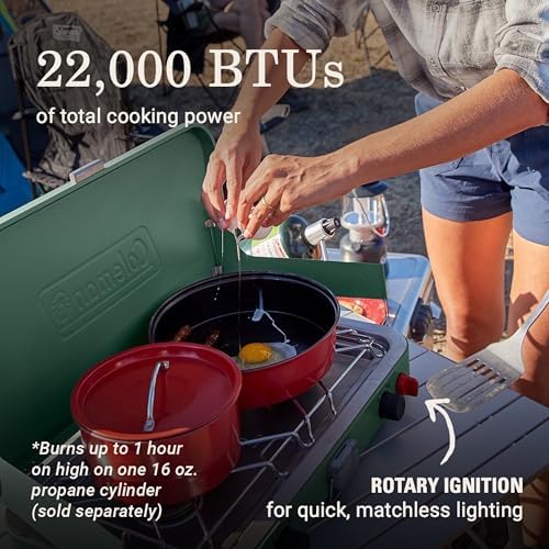 Coleman Cascade 222 2-Burner Camping Stove, Portable Cooktop with 22,000 BTUs, Matchless Lighting, & Dual Wind Guards, Great for Outdoor Cooking, Camping, Tailgating, Grilling, BBQs, & More - Image 2
