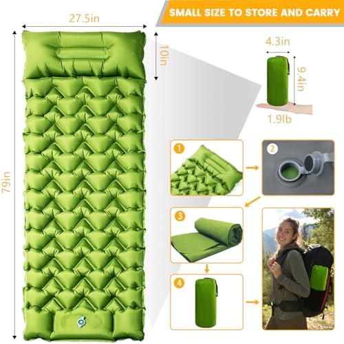 Ultralight Camping Sleeping Pad with Built-in Pillow & Foot Pump, Compact Inflatable Air Mattress for Backpacking, Hiking, Tent, Travel Camp & Outdoor Adventures - Image 5
