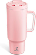 Meoky 40 oz Tumbler with Handle and Flip Straw, 100% Leakproof Tumbler with Lid and Straw, Stainless Steel Insulated Cup, Cupholder Friendly, Keeps Cold for 34 Hours (Blush) by MEOKY