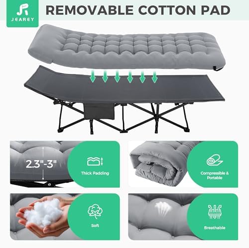 JEAREY Camping Cot for Adults, 28 in Wide with Mattress, Bright Gray - Image 3