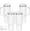 4 Pack 40 Oz Tumbler with Handle Bulk, Double Wall Vacuum Insulated Stainless Steel Tumbler with Lid and Straw, 40 oz cup with Silicone Spill Proof Stopper Set (White) by Temolulu