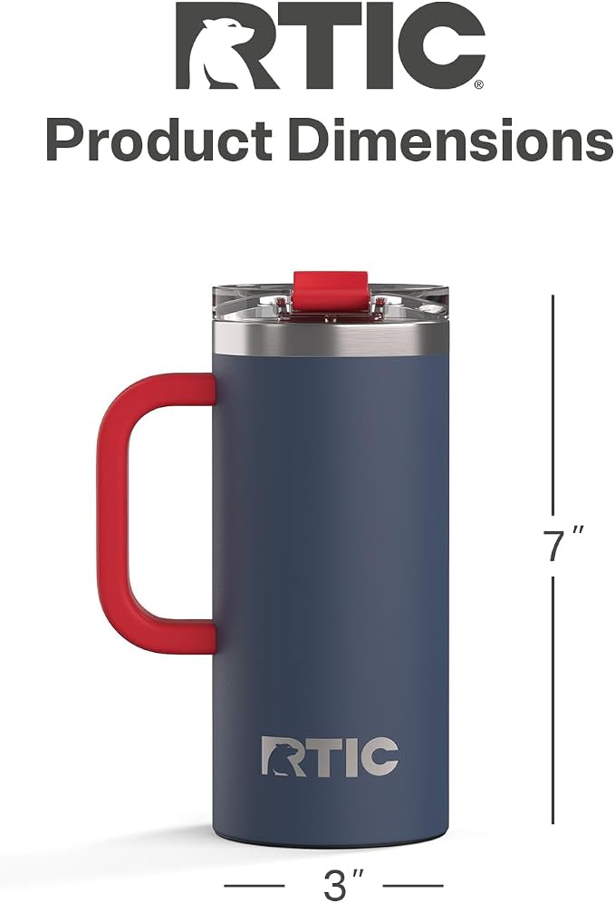 RTIC 16oz Road Trip Travel Mug with Lid and Handle, Ceramic Lined, Insulated, Stainless Steel, Metal, Double Wall Vacuum-Insulation, Portable Coffee, Tea Cup for Hot and Cold Drink, Patriot - Image 4
