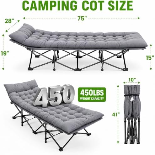 Aoran Camping Cot for Adults 28" Extra Wide,Portable Cot Bed with Mattress,Heavy Duty Camp Sleeping Bed for Camping,Travel,Home and Office Nap,Max Load 450 LBS - Image 2