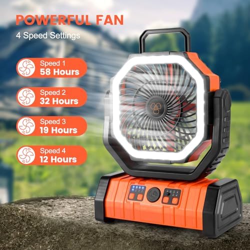 Odoland 30000mAh Camping Fan with LED Lantern, Rechargeable Battery Fan - Image 3