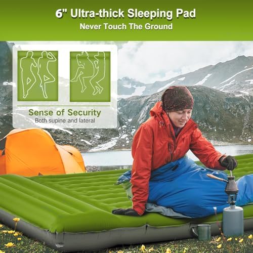 FNARMW Double Sleeping Pad Camping, Self Inflating 6'' Extra-Thick 2 Person Pillow Built-in Foot Pump Waterproof Inflatable Sleeping Mat Backpacking, Tent, Hiking, Portable Camping Pad (Yellow Grey) - Image 6