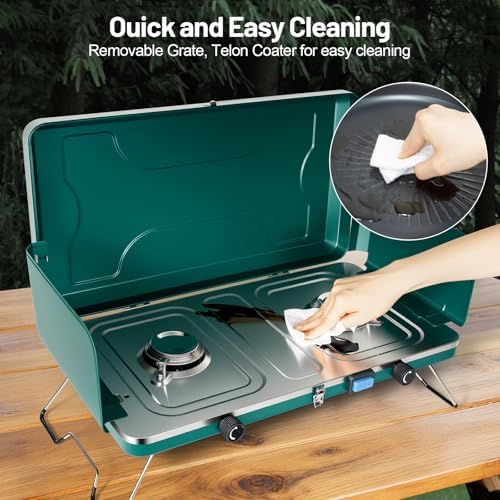 2 Burner Propane Stove, 20000BTU Portable Camping Stove with 2 Adjustable Burner and Wind Guards, Camping Cooktop with Ignition & Griddle for Camping,Tailgating, BBQ, Grilling,Outdoor Gear - Image 6
