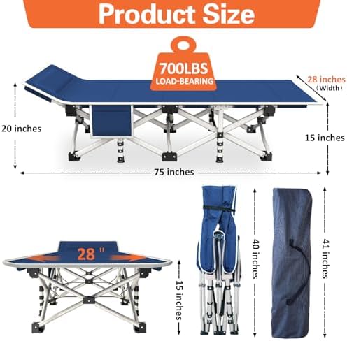 COLMERD Camping Cot with Comfortable Mattress,Cots for Sleeping with Pad - Image 4