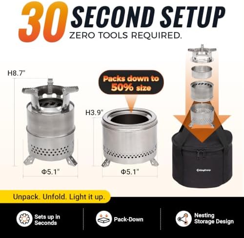KingCamp Portable Camping Stove 304 Stainless Steel Wood Burning Stove - Image 2