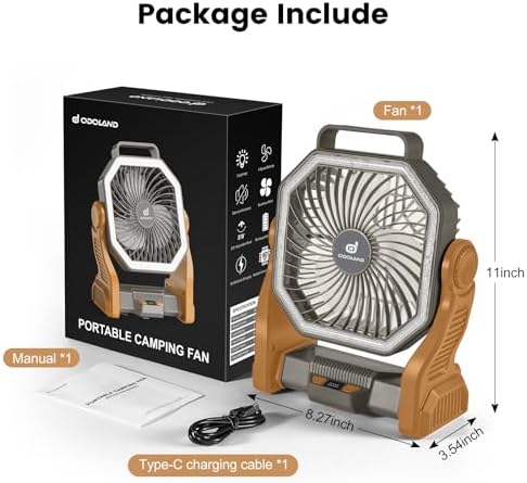 Odoland Portable Rechargeable Fan, 20000mAh Camping Fan with LED Lantern - Image 6