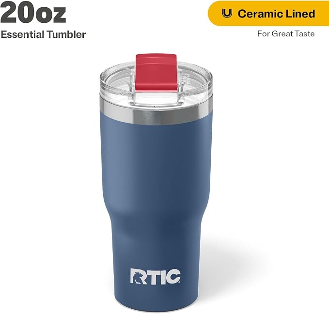 RTIC 20oz Essential Tumbler with Lid, Ceramic Lined, Insulated, Stainless Steel, Metal, Double Wall Vacuum-Insulation, Travel Cup for Iced Coffee, Tea, Hot and Cold Drink, Patriot - Image 2