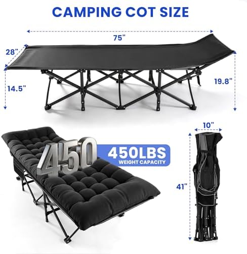Camping Cot for Adults, Black, 28" Extra Wide - Image 2