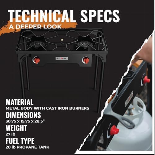 Gas One Propane Double Burner Two Burner Camp Stove Outdoor High Pressure Propane 2 Burner Adjustable PSI Regulator and 4ft Hose With Removable Legs - Image 3
