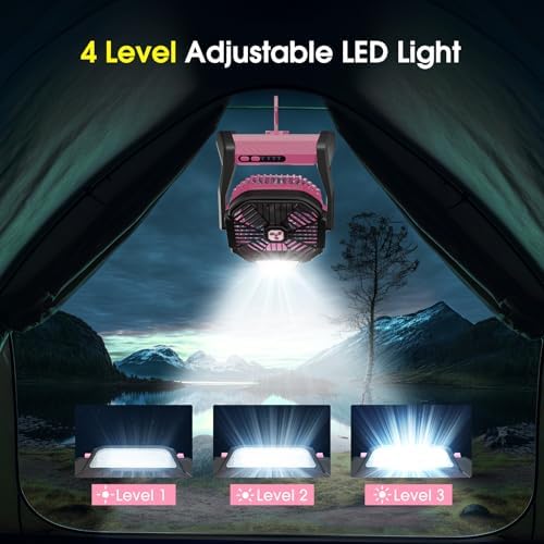 Peouix Portable Rechargeable Fan, 20000mAh Cordless Battery Powered Camping Tent Fans with LED Lantern, Operated Outdoor Ventiladores for Travel Camp Fishing Office Home Essentials - Image 5