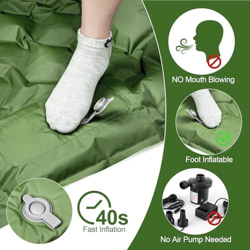 Sleeping Pad, Ultralight 40D Nylon Camping Mat Built-in Pump - Green - Image 2
