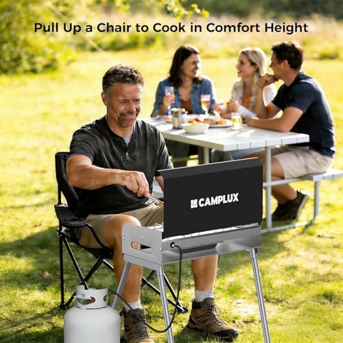 CAMPLUX 2 Burners & 1 Grill Propane Camping Stove, 15,000 BTU Portable Outdoor Propane Camping Grill Burner with Free Standing Legs, Auto-Ignition Gas Stove with Regulator, Black - Image 3