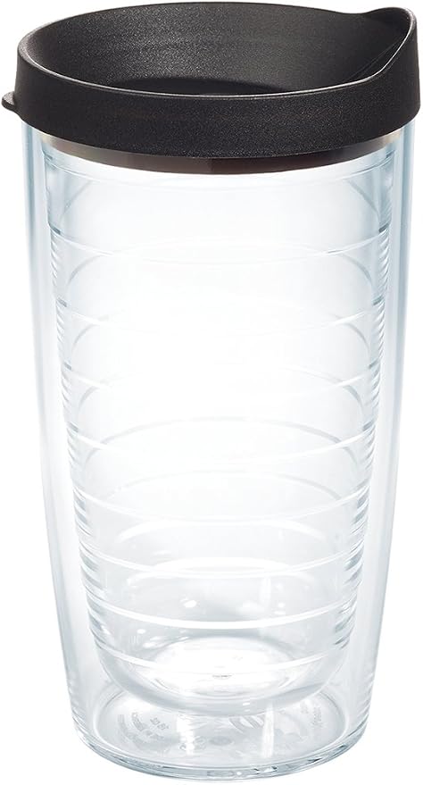 Tervis Clear & Colorful Lidded Made in USA Double Walled Insulated Tumbler Travel Cup Keeps Drinks Cold & Hot, 16oz, Black Lid by TervisTumblerCompany