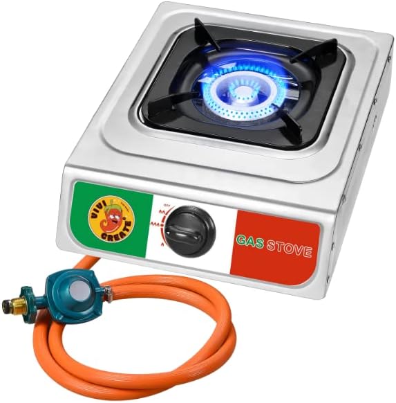 Vivicreate 10000 BTU Single Burner Propane Gas Stove Outdoor Camping Cooker Portable Stainless Steel Cooktop with Hose for BBQ Frying Boiling High BTU Estufa Portátil Fogón de Gas by Vivicreate