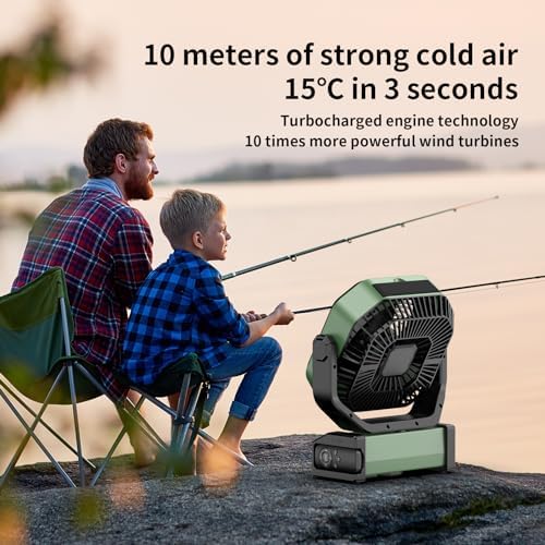 Socool Camping Fan with Light - 20000mAh Rechargeable Battery Fan, 112Hrs Max Run Time, 9 Speeds, Digital Display, Timer, Auto Oscillation, 270° Pivot & Hook for Camping, Power Outage, Hurricane - Image 5