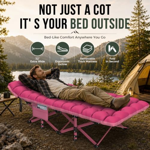 ZENPETIO XXL Folding Camping Cot for Adults, 32" Heavy-Duty Extra Wide Cots - Image 3