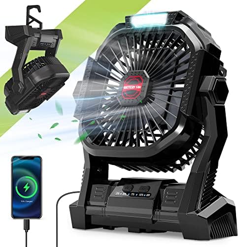 Camping Fan Rechargeable, 20000mAh Battery Powered Portable Fan with LED Lantern,4-Speed, USB C Battery Operated for Camping Travel Bedroom Home Tent Office Beach Desk Fishing Table - Black by RORJOY