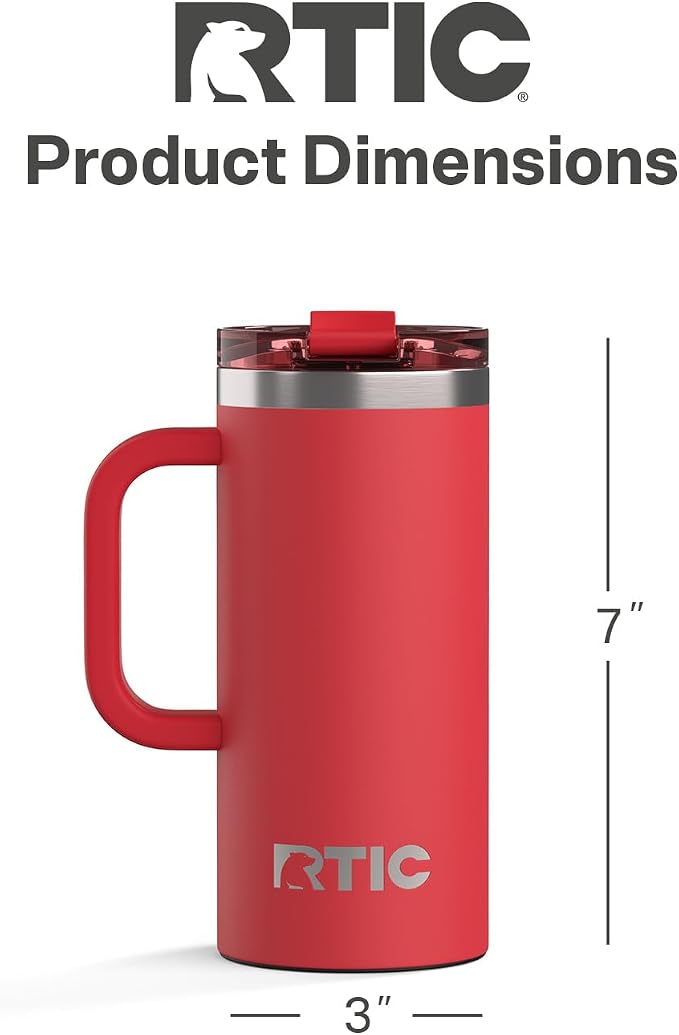 RTIC 16oz Road Trip Travel Mug with Lid and Handle, Ceramic Lined, Insulated, Stainless Steel, Metal, Double Wall Vacuum-Insulation, Portable Coffee, Tea Cup for Hot and Cold Drink, Flag Red - Image 4