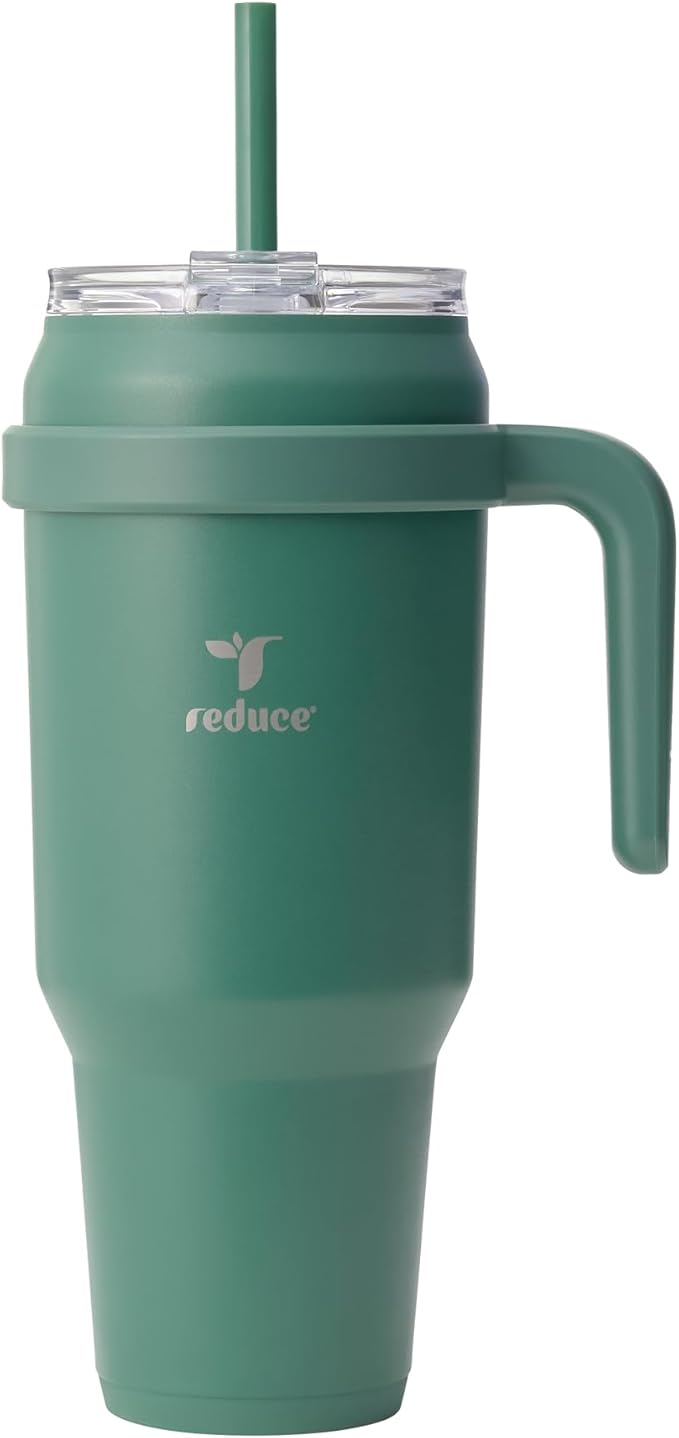 REDUCE 50 oz Stainless Steel Tumbler with Handle - Dual-Wall Vacuum Insulated Travel Mug, Sweat-Proof Lid & Reusable Straw - Keeps Drinks Cold for 24 Hrs, Fits Cupholders, Dishwasher Safe - Alpine by Reduce