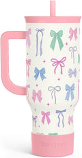 SANDJEST Bow 40oz Tumbler With Handle and Straw, Insulated Stainless Steel Travel Coffee Mug for Women Girls Bow Lovers, Gift Idea for Birthday Christmas Mothers Day by SANDJEST