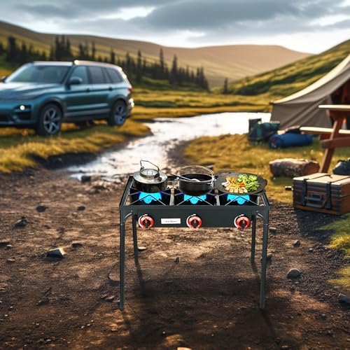 Vivicreate 3 Burner High pressure Propane Stove, 28 Inch Tall Camping Stove with cast iron burner 105000 BTU power, Stable Legs for Outdoor Use - Image 4