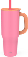 Zak Designs Sutton Travel Tumbler for On the Go, 40oz Stainless Steel with Vacuum Insulation, Silicone Straw, and Carry Handle for Cold Drinks (So Sweet Pink) by ZakDesigns