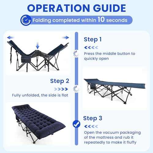 Camping Cot for Adults, Blue, 28" Extra Wide - Image 6