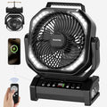 Socool Camping Fan with Light, 20000mAh Rechargeable Battery Fan with Remote, 112Hrs & 8 Speeds, Digital Display, Timer, Auto Oscillation, 270° Pivot & Hook for Outdoor Tent, Hurricane, Power Outage by Socoolfancoolinhand