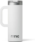 RTIC 20oz Road Trip Travel Mug with Lid and Handle, Ceramic Lined, Insulated, Stainless Steel, Metal, Double Wall Vacuum-Insulation, Portable Coffee, Tea Cup for Hot and Cold Drink, White by RTIC