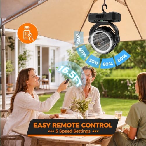 11-Inch Rechargeable Camping Fan【Auto-Oscillating & Remote】40000mAh Portable Battery Powered Operated Fan,Light,Timer,Hook,Outdoor Tent Fans for Patios,Beach,Fishing,Emergency,Camping Gear Essentials - Image 3