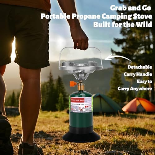 Propane Camping Stove, Portable Backpacking Stove with Adjustable Burner, Stable Camp Gas Stove for Outdoor Cooking, Single Burner Propane Stove for Hiking, Tailgating, Grilling (Fuel not Included) - Image 2