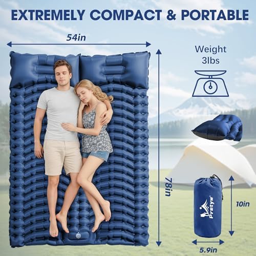 Double Camping Sleeping pad with Pillow & Built-in Foot Pump - Image 2