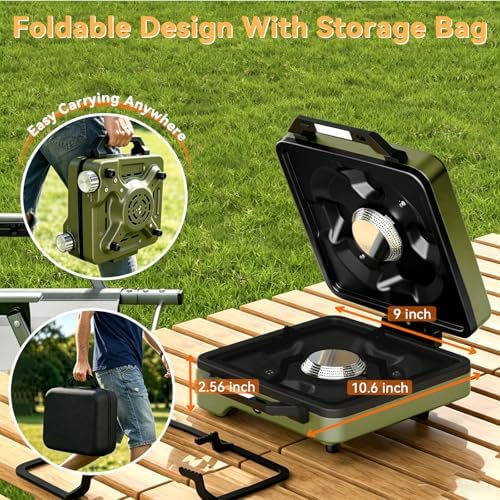 2 Burner Camping Stove with Windshield, 24000 BTU Propane Camp Stove, Portable Folding Camp Stove with Frying Pan, Coffee Stand & Carry Bag, Camping Essentials for Picnic, RV, Camp kitchen, Green - Image 5