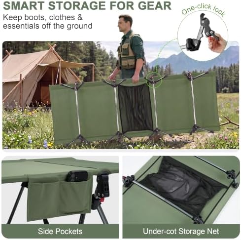 87" Extra Long Camping Cot, Heavy-Duty Aluminum Frame 440lbs, Green - Image 4