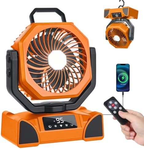 Portable Camping Fan, 20000mAh Rechargeable Battery Operated with LED Light by Home