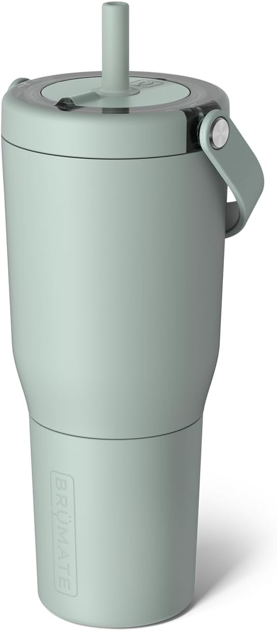 BrüMate Resa 35oz 100% Leakproof Travel Tumbler with Handle & Straw | Flexible SoftSip Straw | Silicone Sleeve for Durability | Stainless Steel | Cup Holder & Travel Friendly Water Bottle | (Sage) by Br%C3%BCMate