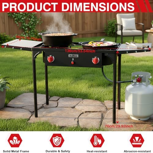 Bestfire 2 burner Camping Stove with Auto Ignition Button,Side Shelves & Regulator150,000 BTU High Pressure Gas Stove Propane Burner With Removable Legs for Outdoor BBQ&Backyard Cooking Camping Home - Image 6