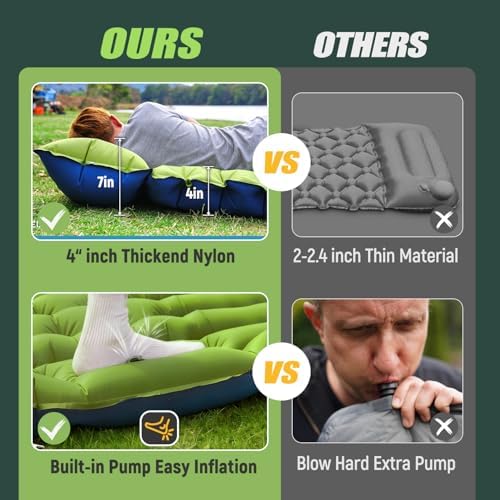 Yuzonc Double Sleeping Pad - Self Inflating 4" Extra-Thick for 2 Person with Pillow Built-in Foot Pump Inflatable Sleeping Mat for Backpacking, Hiking, Traveling, Tent, Portable Camping Mat - Image 5