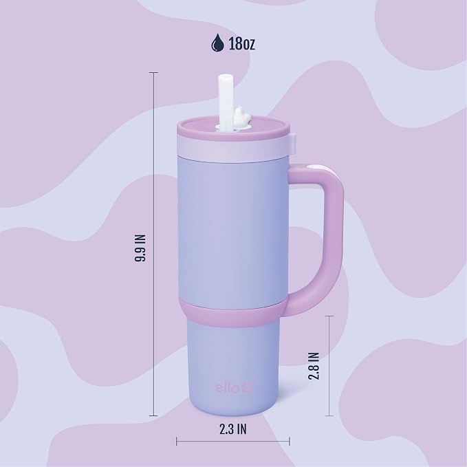Ello Oasis 18oz Kids Tumbler with Handle & Retracting Straw, 100% Leakproof Reusable Insulated Stainless Steel Cup, Gifts for Teens Girls Boys, Keeps cold for 18 Hours, Cup Holder Friendly, Lavender - Image 7