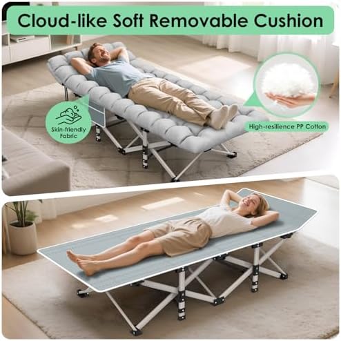 Suteck Camping Cot, Folding Camp Bed for Adults with Soft Thicker Cushion - Image 3