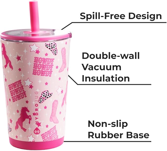 HydroJug Everyday Tumbler 14 oz – Ceramic-Lined Insulated Tumbler with Straw and Soft-Touch Lid, Cup Holder Friendly, Double-Wall Vacuum Insulation, Reusable Travel Cup – Cowgirl - Image 5