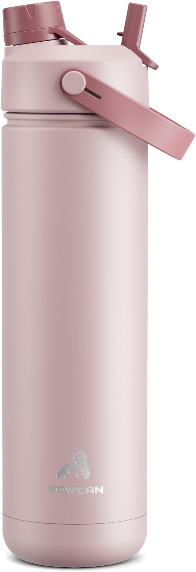 POWCAN 26 oz Insulated Water Bottle with 2-in-1 Straw and Spout Lid, Keep Cold 24H, Leak-Proof, Fits in Car Cup Holder, Stainless Steel Water Bottle for Sports, Travel, Gym, and School (Dried Rose) by POWCAN