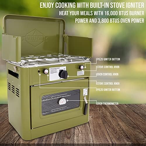 Hike Crew Outdoor Gas Camping Oven w/Carry Bag | CSA Approved Portable Propane-Powered 2-Burner Stove & Oven | Auto Ignition, Overheat Safety Shutoff, Built-In Thermometer | Hose & Regulator Included - Image 2