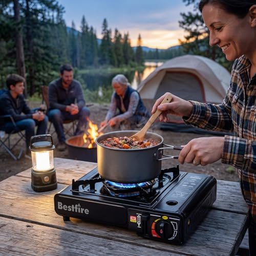 BESTFIRE Portable Camping Stove - 10 000 BTU Dual Fuel Propane and Butane with Adapter & Carrying Case Single Burner Gas for Outdoor Cooking Gear Essentials Tailgating Survival Kit - Image 6