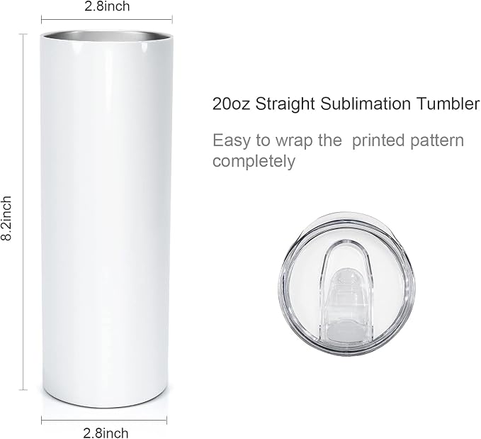 AGH 50 Pack Sublimation Tumblers Blank 20 OZ Straight Skinny Tumbler with Straw, Stainless Steel Double Wall Insulated Tumbler for Tumbler Press Machine - Image 2