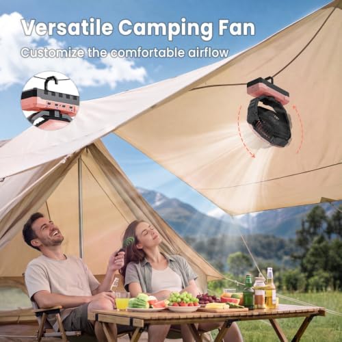 FRIZCOL 3-in-1 Camping Fan - Portable Fans Rechargeable - 24000mAh Battery Powered Fan with Light for Indoor, Outdoor, Tent, Travel, Fishing, Jobsite, Gifts for Men Dad Him - Pink - Image 5